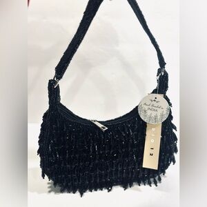 Elegant Black Beaded Women's Shoulder Bag